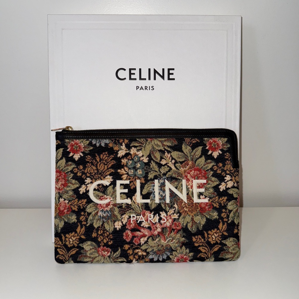Brand NWT Celine Small Jacquard Floral Pouch